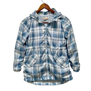 Emma & Elsa Kids Size 14 (L) Blue White‎ Plaid Hooded Lightweight Zip Up Jacket